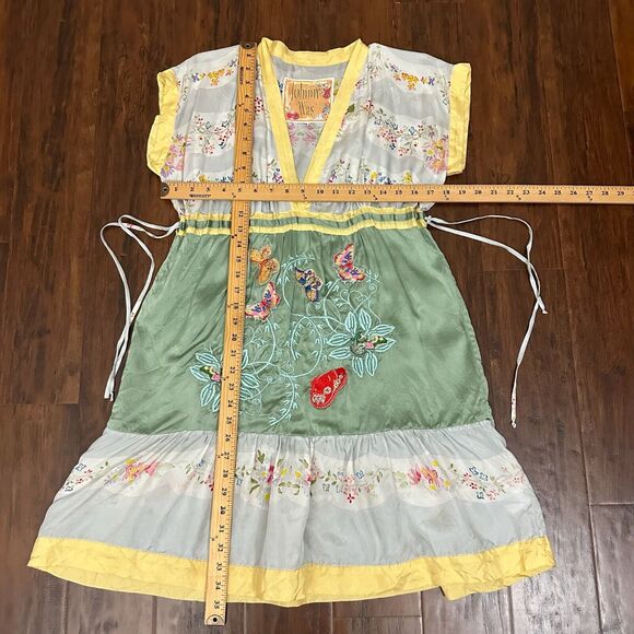 JOHNNY WAS Washable Silk Floral Print Embroidered Babydoll Mini Dress Multi - Picture 10 of 10